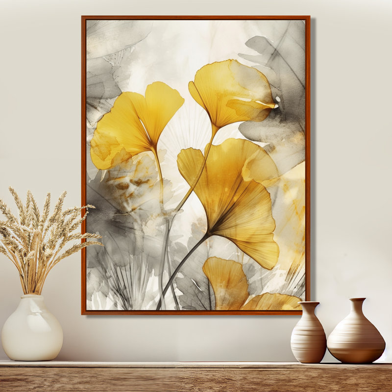 Palmier tropical, œuvre d'art ginkgo III sur toile, H 20 po x l 12 po, Cadre flottant brun