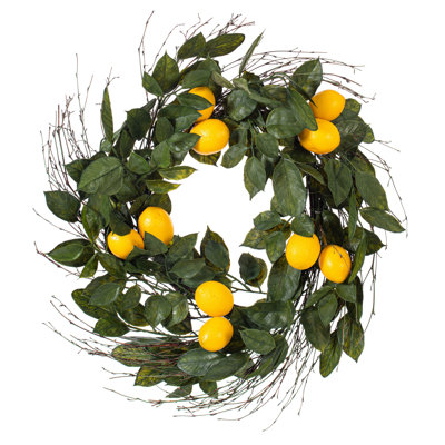 24" Artificial Green and Yellow Salal Leaf Lemon Wreath