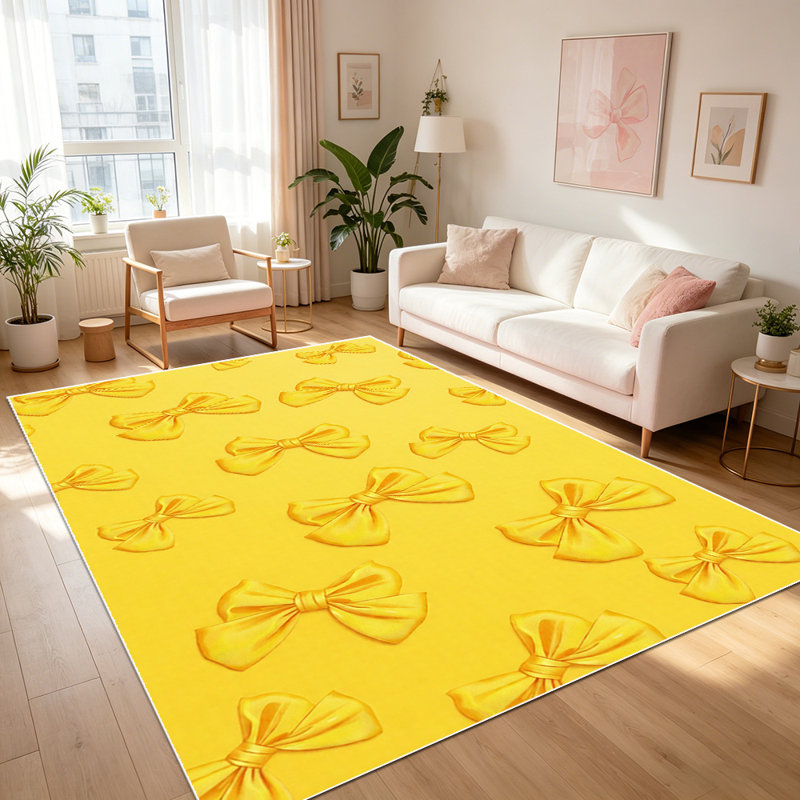 Cute Bow Print Area Rug, Coquette Aesthetic Pastel Indoor Rug, Durable Non-Shedding Carpet for Bedroom, Dorm, Entryway