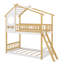 Lit superposé simple au-dessus de simple avec toit, fenêtre et échelle, lit superposé en bois pour enfants