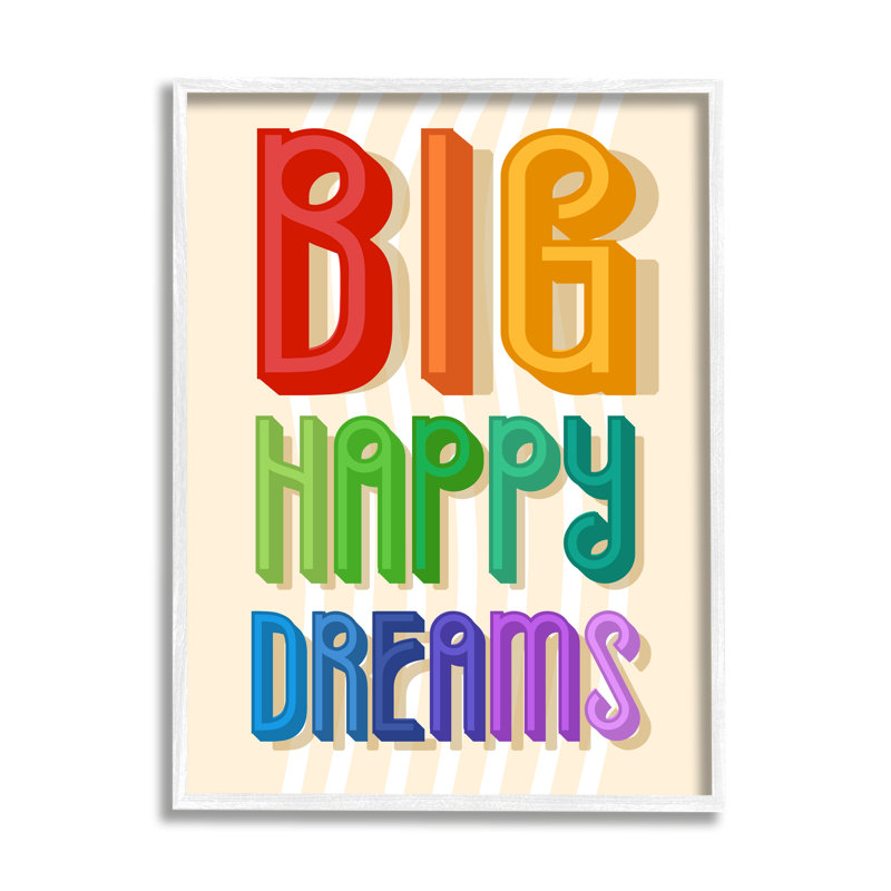 Polices arc-en-ciel rétro Big Happy Dreams Encouragement, Giclée encadrée blanc bord de mer, H 30 po x l 24 po