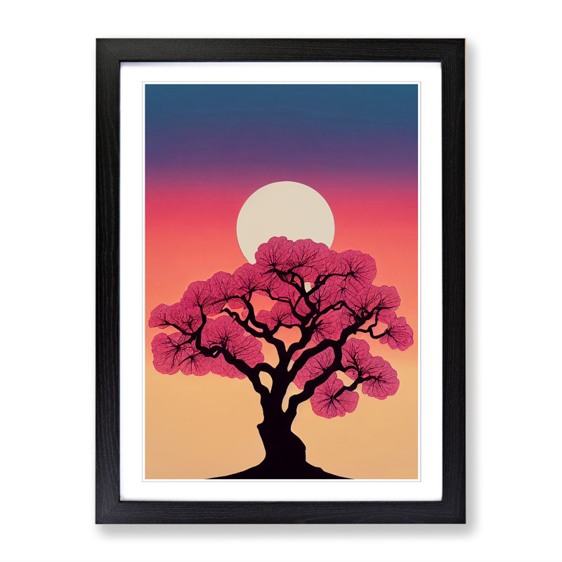 Peach Blossom Tree Silhouette - Single Picture Frame Print, Black, 64cm H x 46cm W x 2cm D