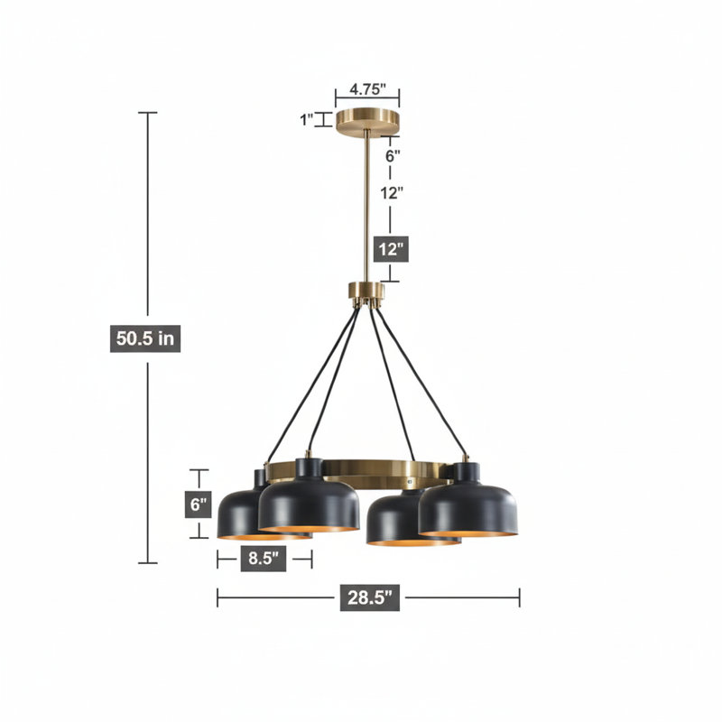 Four-Light Chandelier Using Metal Shades.