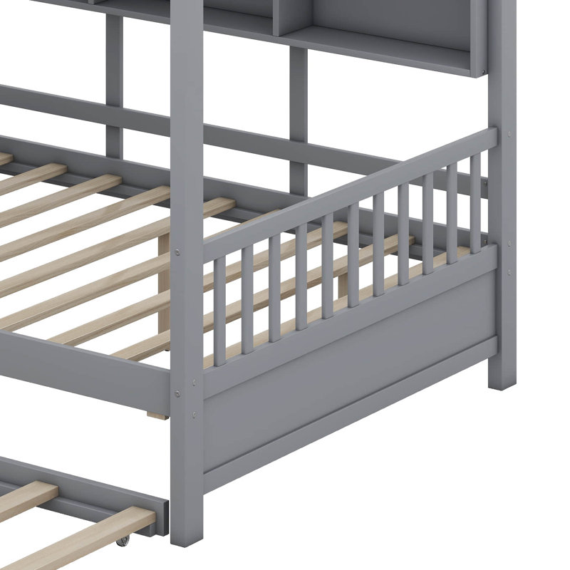 Lit avec lit gigogne et rangement Anallely, Gris, Double