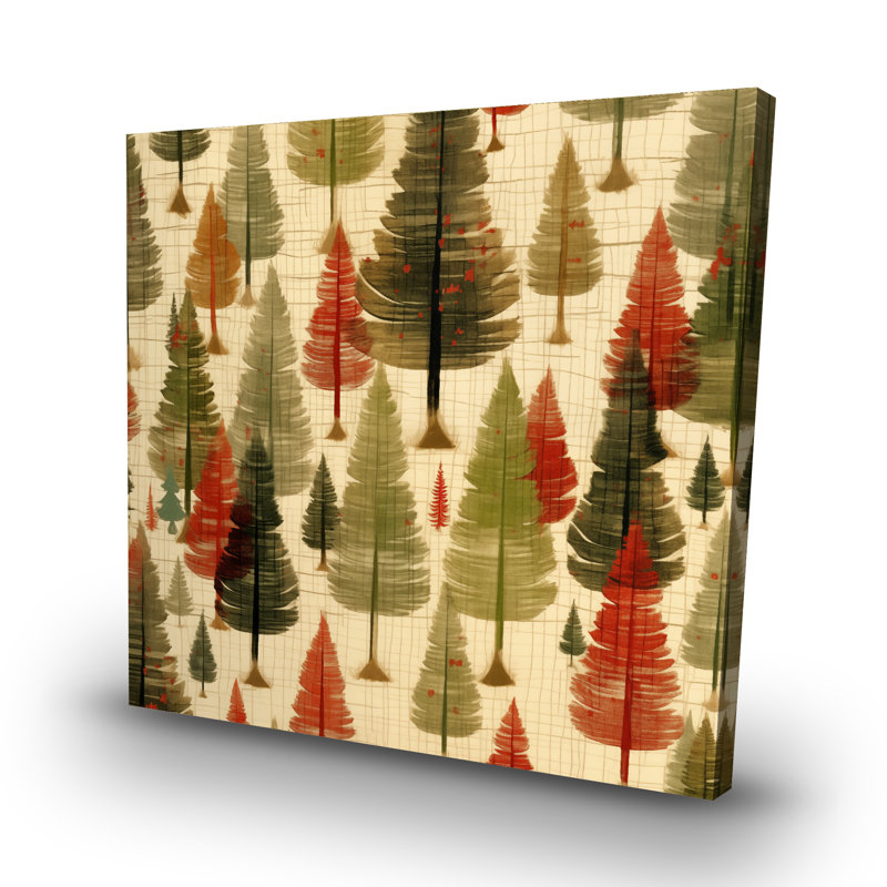 Fir Trees Pattern Red Canvas | Home Decor Accent Art