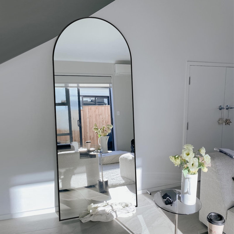 Large Arch Full Length Mirror with 3 Mounting Method, Black, 65" x 22"