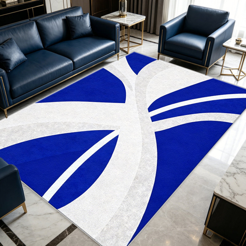Blue Abstract Curved carpet-easy to clean, machine-washable, soft and comfortable; suitable for door mats, kitchens, living rooms, bedrooms, corridors, and laundry areas. Easy to clean, durable carpet for home decoration.