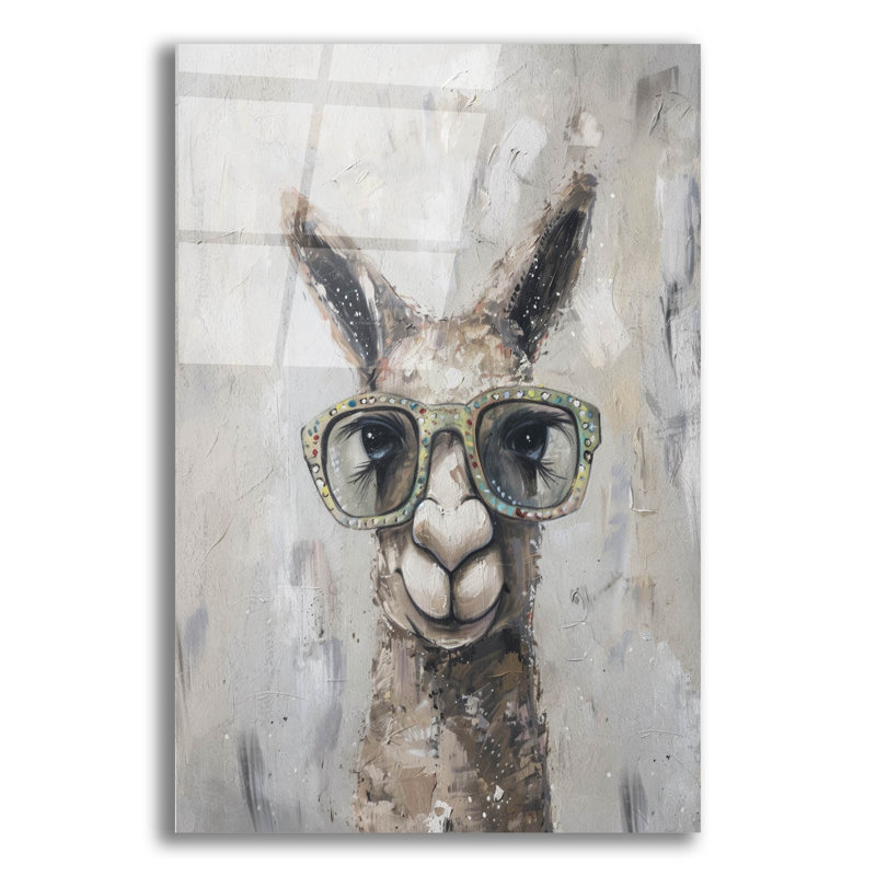 «Llama with Glasses» par Svetlana Aleynikova, art mural en verre acrylique, H 24 po x l 16 po