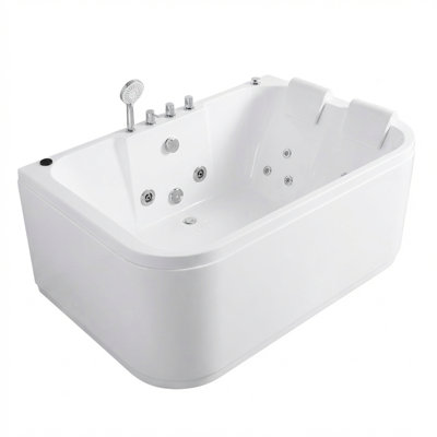 61 Inch Acrylic Whirlpool Massage Bathtub, 16 Water Jets with LED Lights, Built-In Heater, Ergonomic Pillow, UL-Certified Motor, Jacuzzi Spa Experience