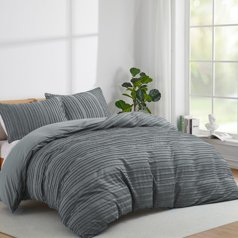 Ensemble de housse de couette Maresca, Rayures gris anthracite, Housse de couette grand et 2 taies d'oreiller stan