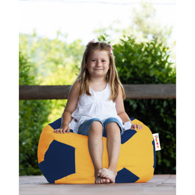 Fauteuil à billes Modern Garden, jaune et bleu foncé, 27,6 po x 27,6 po x 17,7 po | 100% polyester imperméable, 100% mousse de styromousse originale, capacité maximale: 440 lb | Double fermeture à glissière cachée, amusante et élégante pour les enfants et la détente en plein air