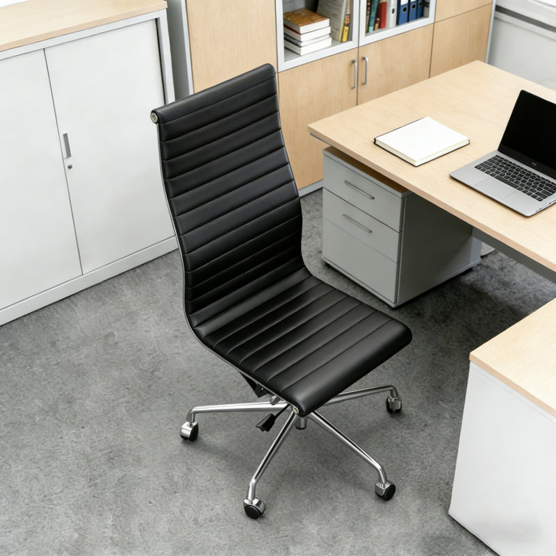 Mid & High Back Genuine Leather Armless Office Chair, Swivel Conference Room Chair, Computer Desk Chair, Black