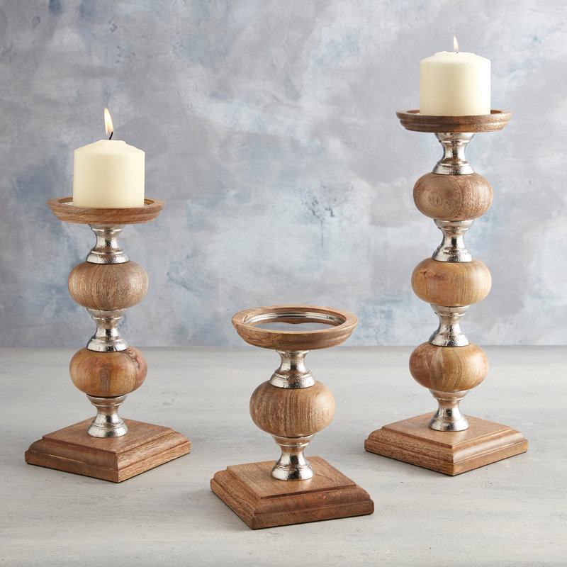 14.25'' H Wood Tabletop Candlestick