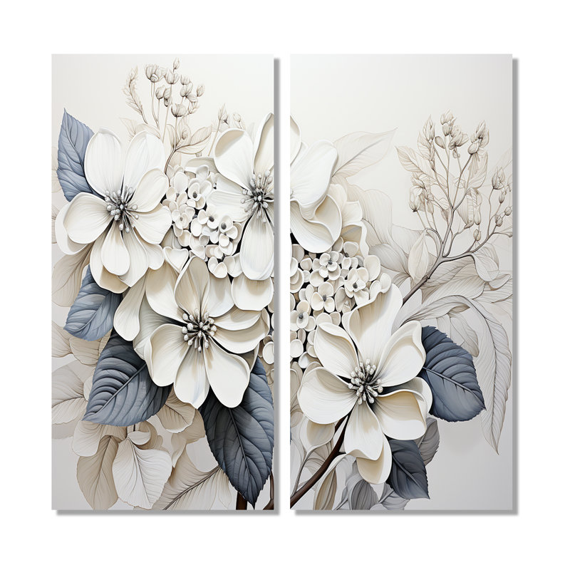 «Grey Minimalisme Hydrangea Delight I», grandes impressions sur toile, 20" H x 24" W, Wrapped Canvas, Does Not Apply