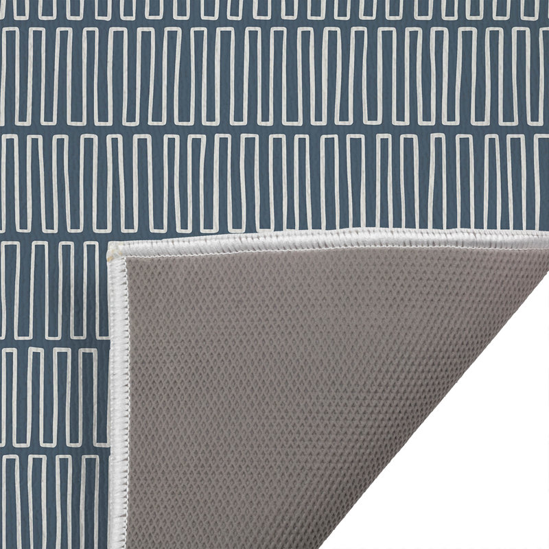 Tapis de toilette rectangulaire antidérapant Block Maze, 34" W x 21" L, Blue