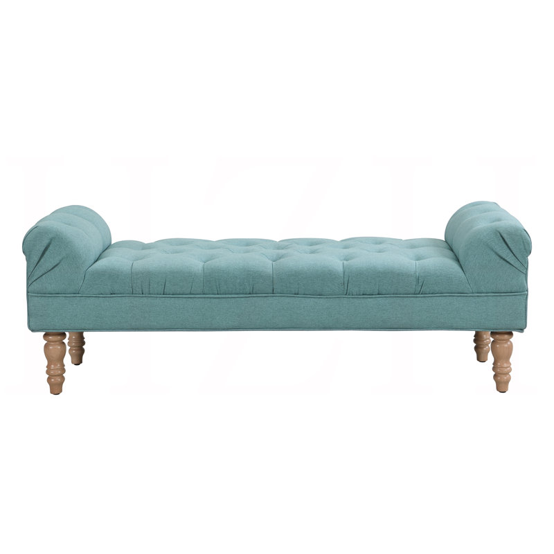 Button-Tufted End Of Bed Bench, Large Upholstered Ottoman With Rolled Arms, Ideal For Bedroom, Living Room, And Entryway In Dusty Teal