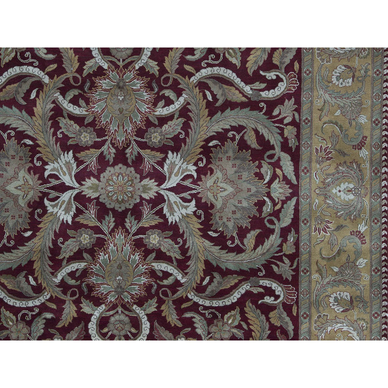 Tapis rouge foncé et beige noué à la main de haute qualité