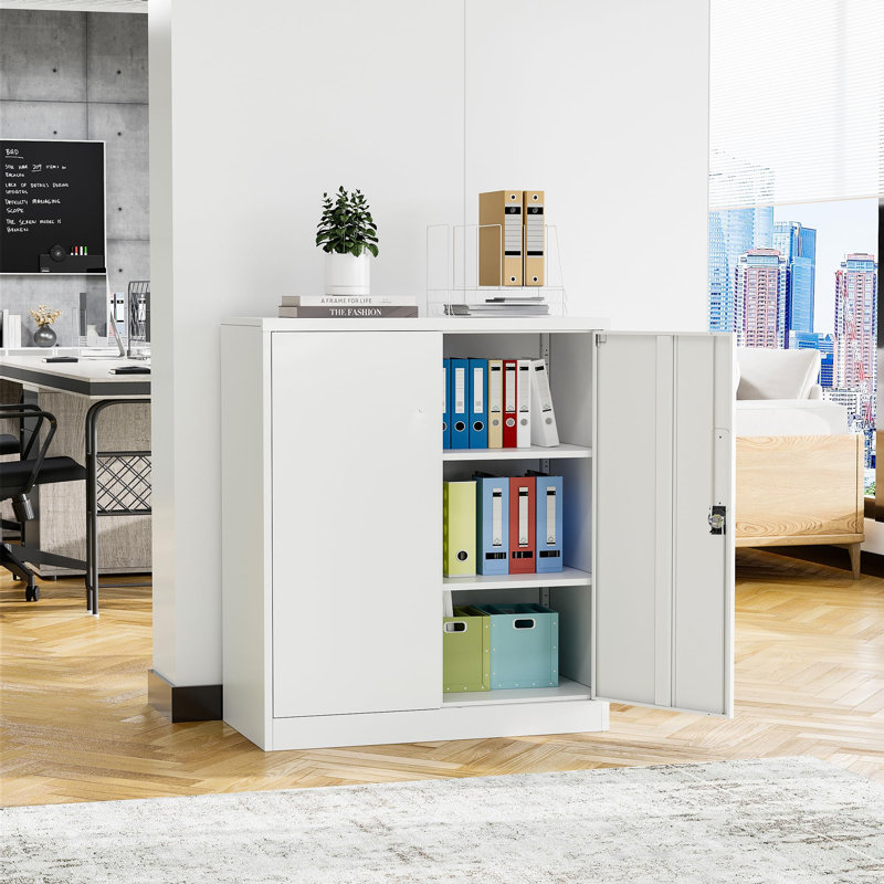 Armoire de rangement simple en acier (H 35,43 po x l 31,5 po x P 15,75 po), Blanc