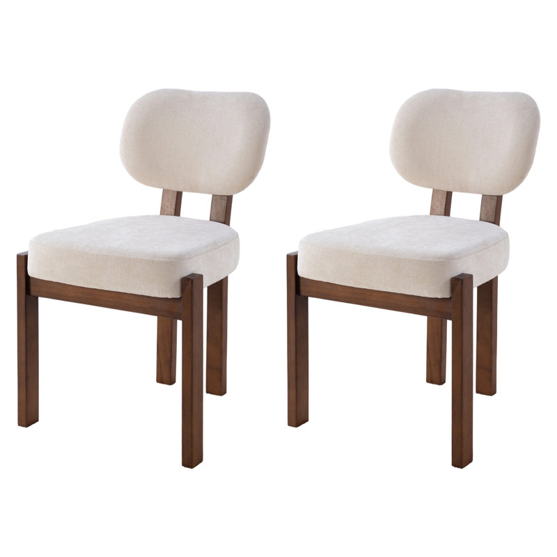 Amabilia Fabric Upholstered Solid Wood Side Chair, Beige, Walnut
