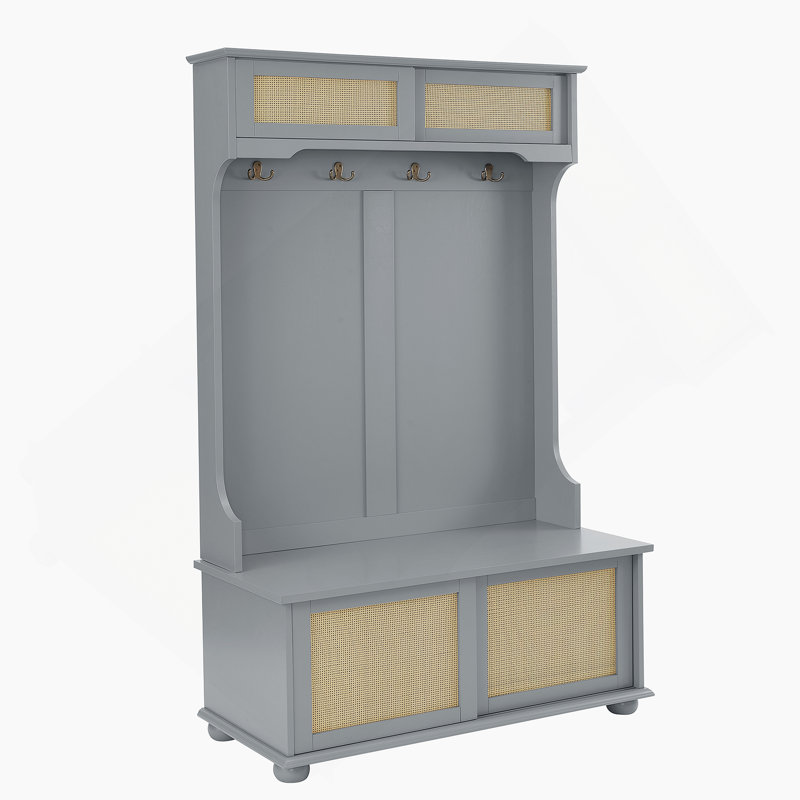 Clothes Hanger Hall Tree Storage Bench Shoe Rack For Entryway, Hall Tree With Bench And Shoe Storage, Gray