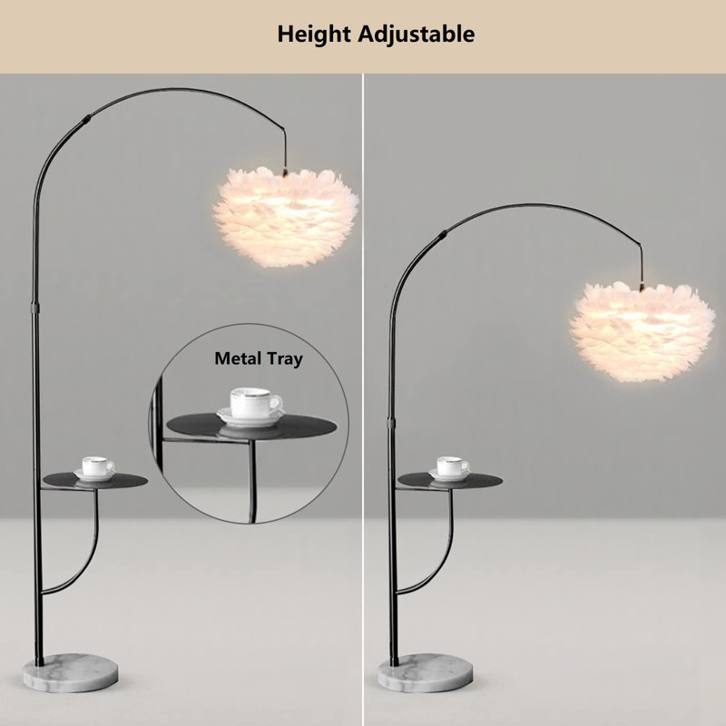 White Feather Floor Lamp with Table