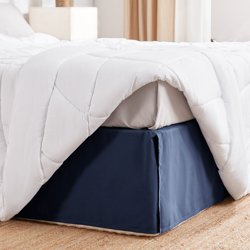 Navy Blue Queen Size Polyester Pleated Bed Skirt with 15-inch Drop