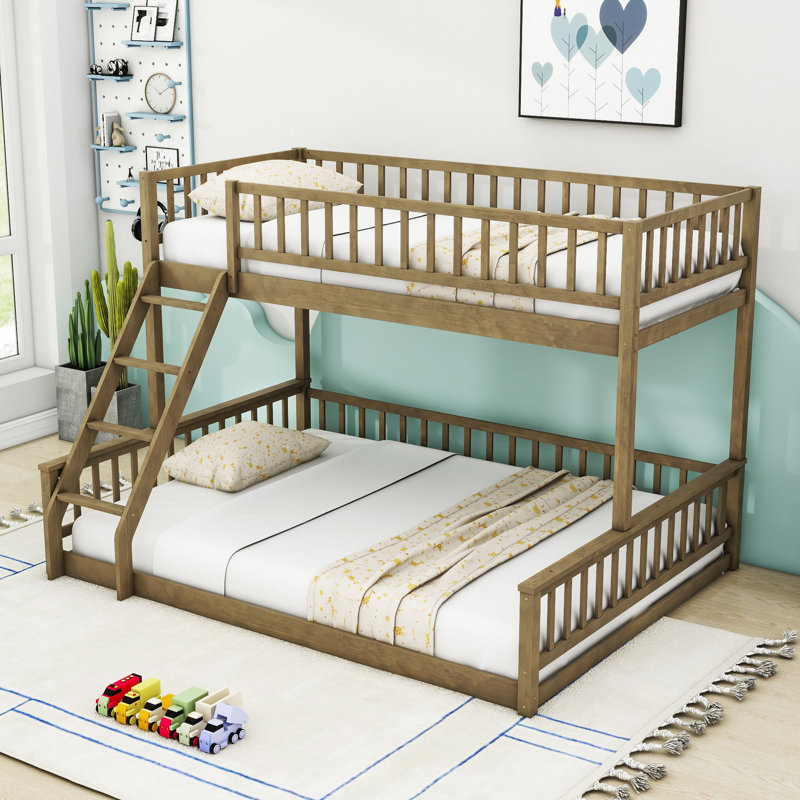 Katienne Bunk Bed With Ladder And Guardrails, Walnut, Twin XL Over Queen