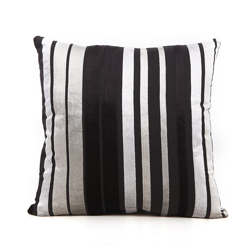 Velvet Stripe Cotton Blend Reversible Throw Pillow, Black