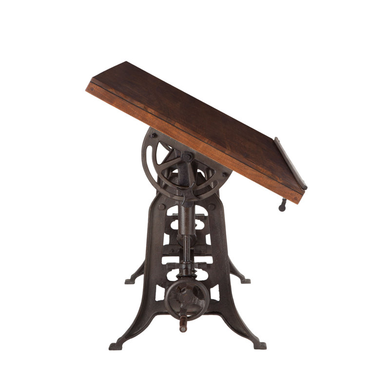 Artezia Teak Wood Adjustable Crank Drafting Desk, 63" Brown