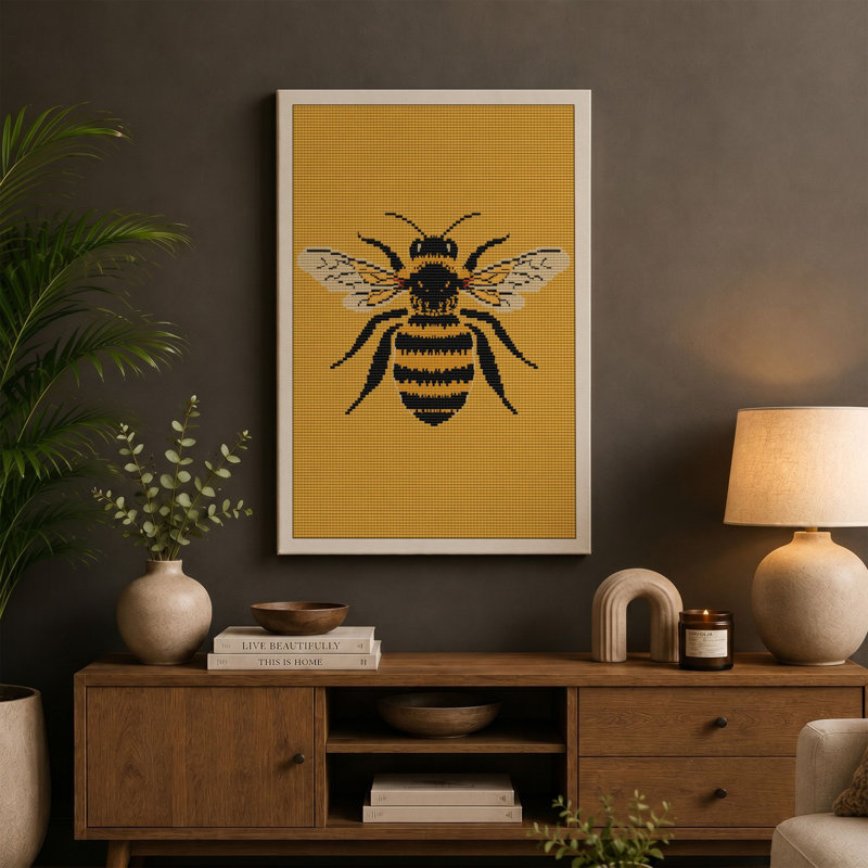 Bee Study Botanical - Wrapped Canvas, 36x24 - 91.4 x 61.0 cm, White Border