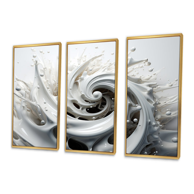 Liquide «Bliss Swirls» noir et blanc II - Ensemble de décorations murales spirales abstraites, Cadre flottant doré