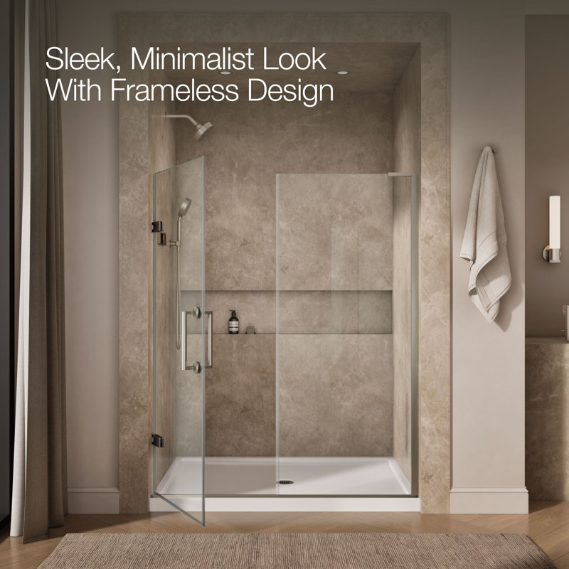 Components 57-1/4-In58-In W X 71-1/2-In H Frameless Pivot Shower Door With 3/8-In Crystal Clear Glass And Back-To-Back Vertical Door Pulls