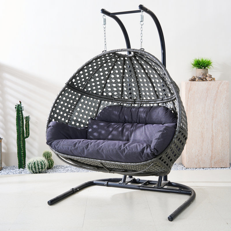 2-person Wicker Swing Chair With Stand