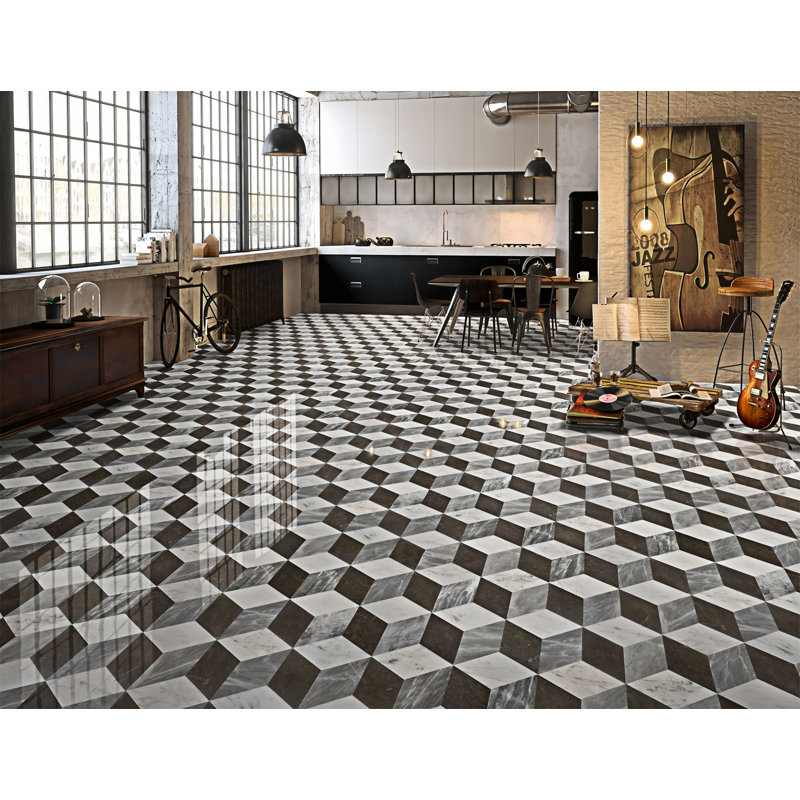 Carreau de marbre hexagonal poli, 1 boîte, 12 pièces