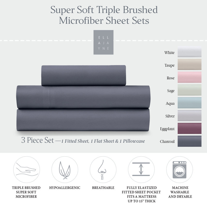 Cozy Touch Microfiber Sheets, Full, Charcoal