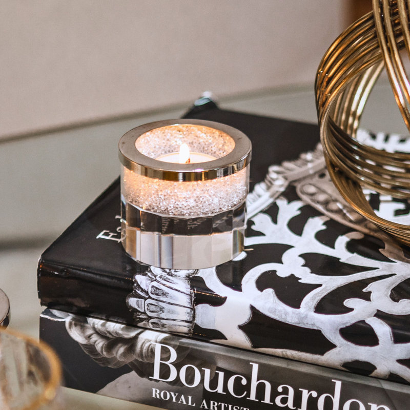  Sparkles Home | Vetrina Crystal Raised Tealight Candleholder | Hand-Finished | Rhinestone Base