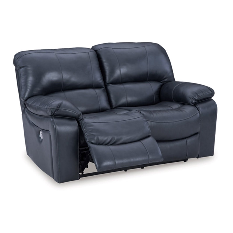 Causeuse inclinable électrique Leesa, cuir bleu océan, port USB, 65 pouces, Marine