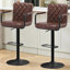 3 Piece Height-Adjustable Pub Table And Leathered Pedestal Bar Stool Dining Set-1495100416
