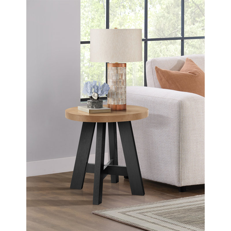 Wiese End Table, Prairie Oak Top/Black Base