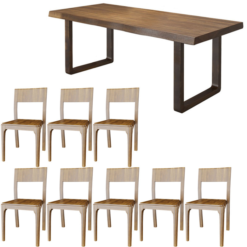 Modern Simple Solid Wood Dining Table Set.. 9 - Piece Solid Wood Double Pedestal Dining Set