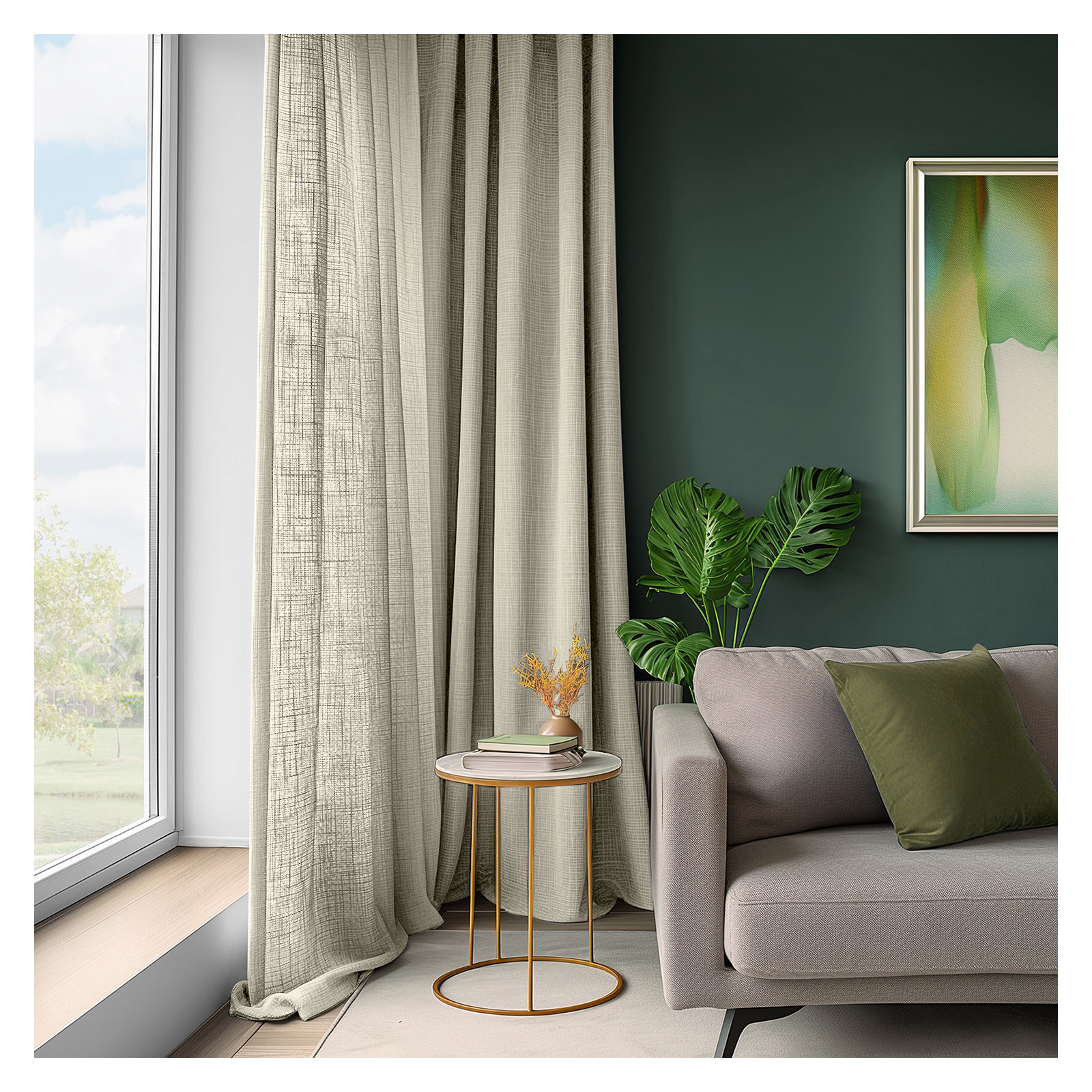 Farmbry Simply Faux Linen Curtains Pair - 2 Panels - Light Filtering Window Curtains, Beige, 50" W x 108" L