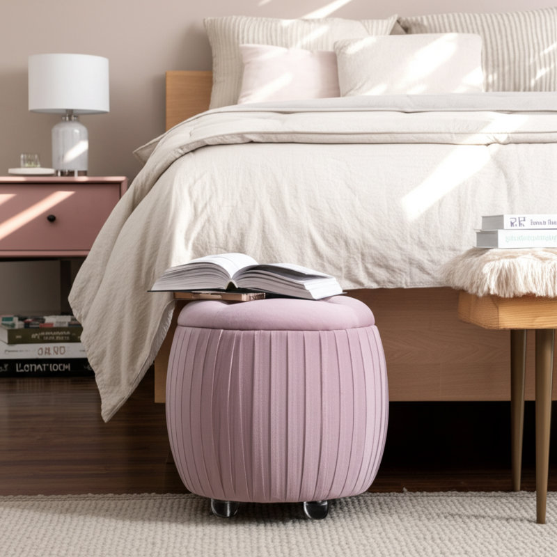 Sagebrook Home 19" Newry Black Velvet Storage Stool, Pink
