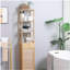 Armoire de salle de bain haute avec tiroir et tablettes à lattes, tour en lin de bambou mince avec porte à persiennes