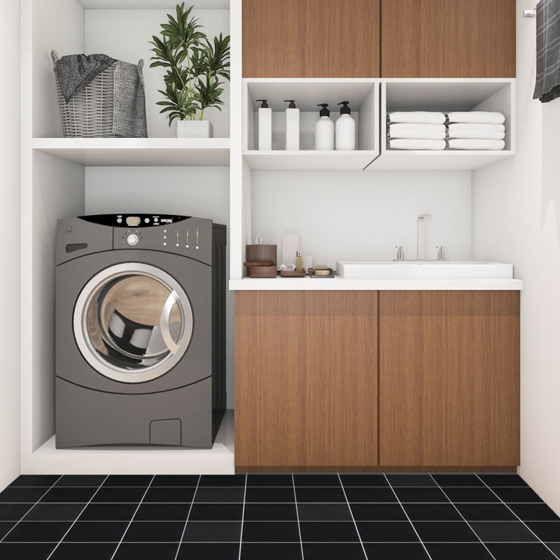 Solid 8" x 8" Cement Wall & Floor Tile, Black