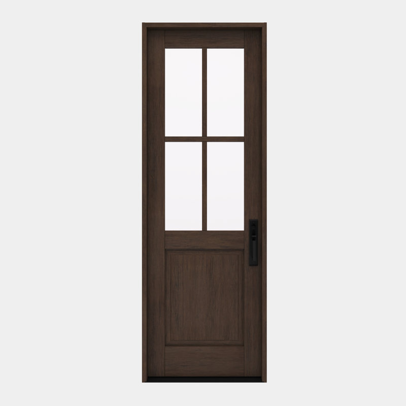 G5004-SW-96 | Porte simple 96 po, extérieur pré-monté RTA, SDL 4 Lite, 1/2 Lite, 1 panneau, bois d'acajou brut