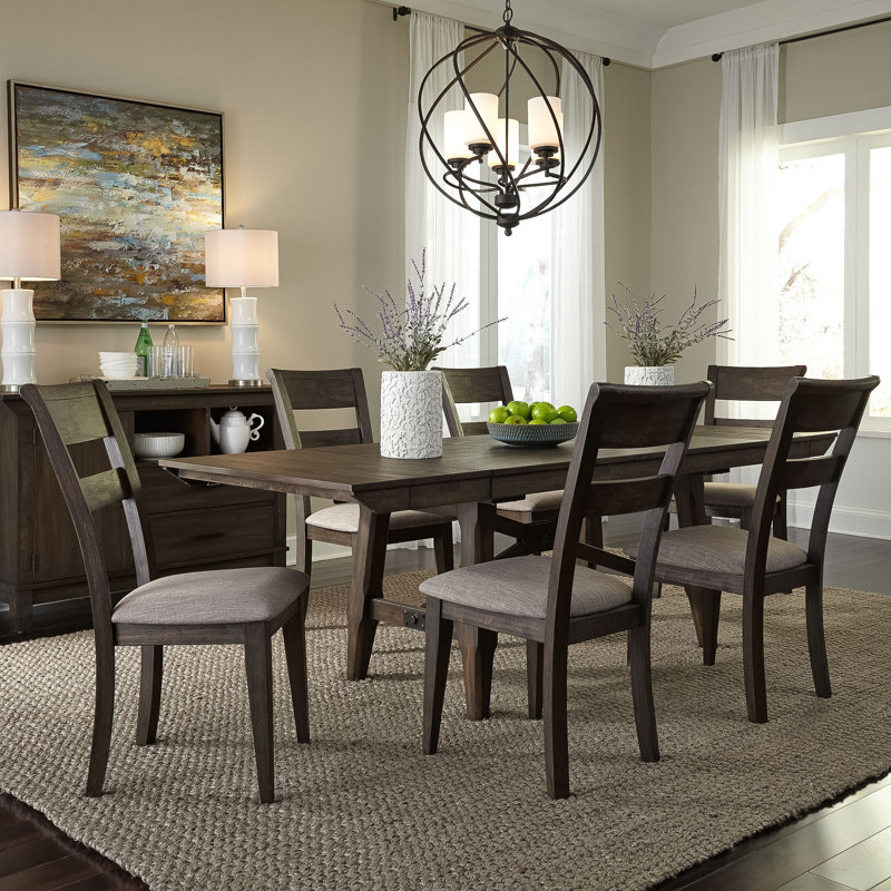 Reber 7 Piece Trestle Dining Table Set, 7 Pieces: Table, 6 Chairs