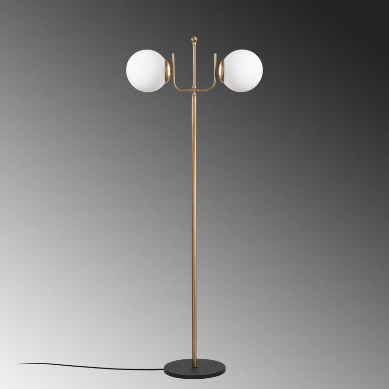 Glamorous Gold Floor Lamp, Metal Body, 24.4 x 11.8 x 63.8 inches | 2 x E27 Max 40W Socket, On/Off Switch on Cable, Elegant Design for Living Room & Bedroom | Stylish Home Lighting with 98.4-inch Cable Length