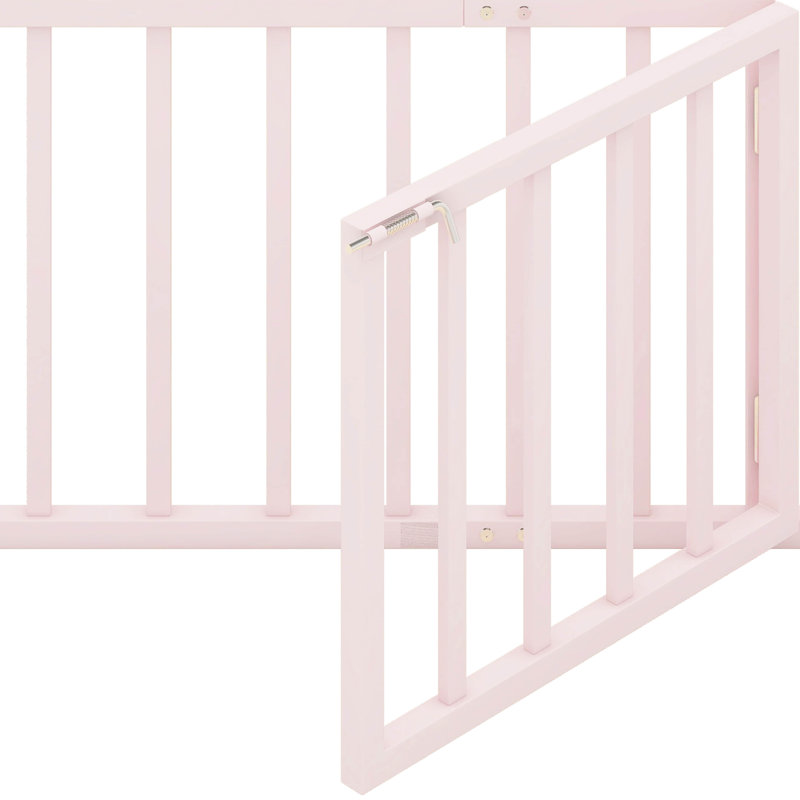 Haryuvraj Floor Bed Frame with Fence and Door, Pink, Full/Double