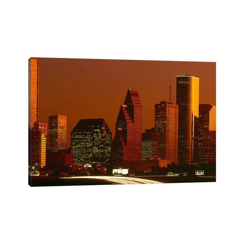 Skyscrapers In A City At Sunset - Wrapped Canvas Print, 20.32 cm H x 30.48 cm W x 1.91