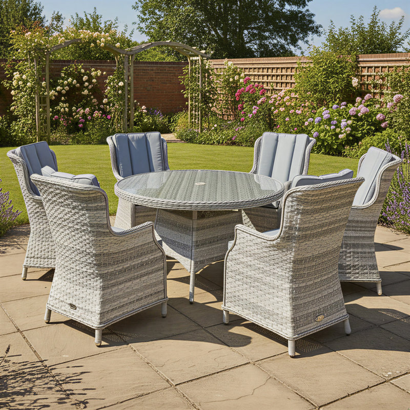 6 - Person Patio Dining Set Round Table with Cushions Included
